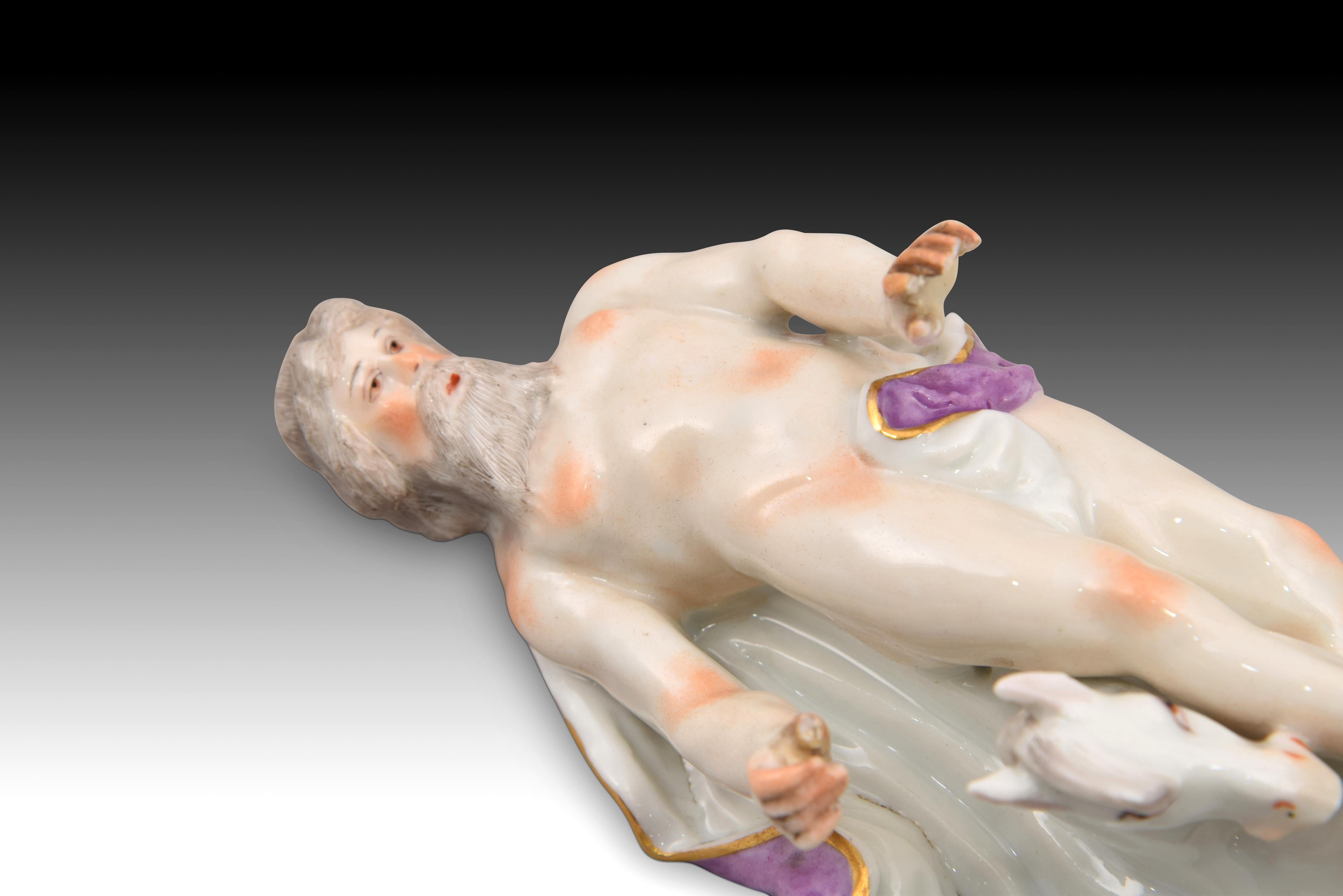 19th Century Poseidon or Neptune with hippocampus. Glazed porcelain. Europe, 19th century.  For Sale