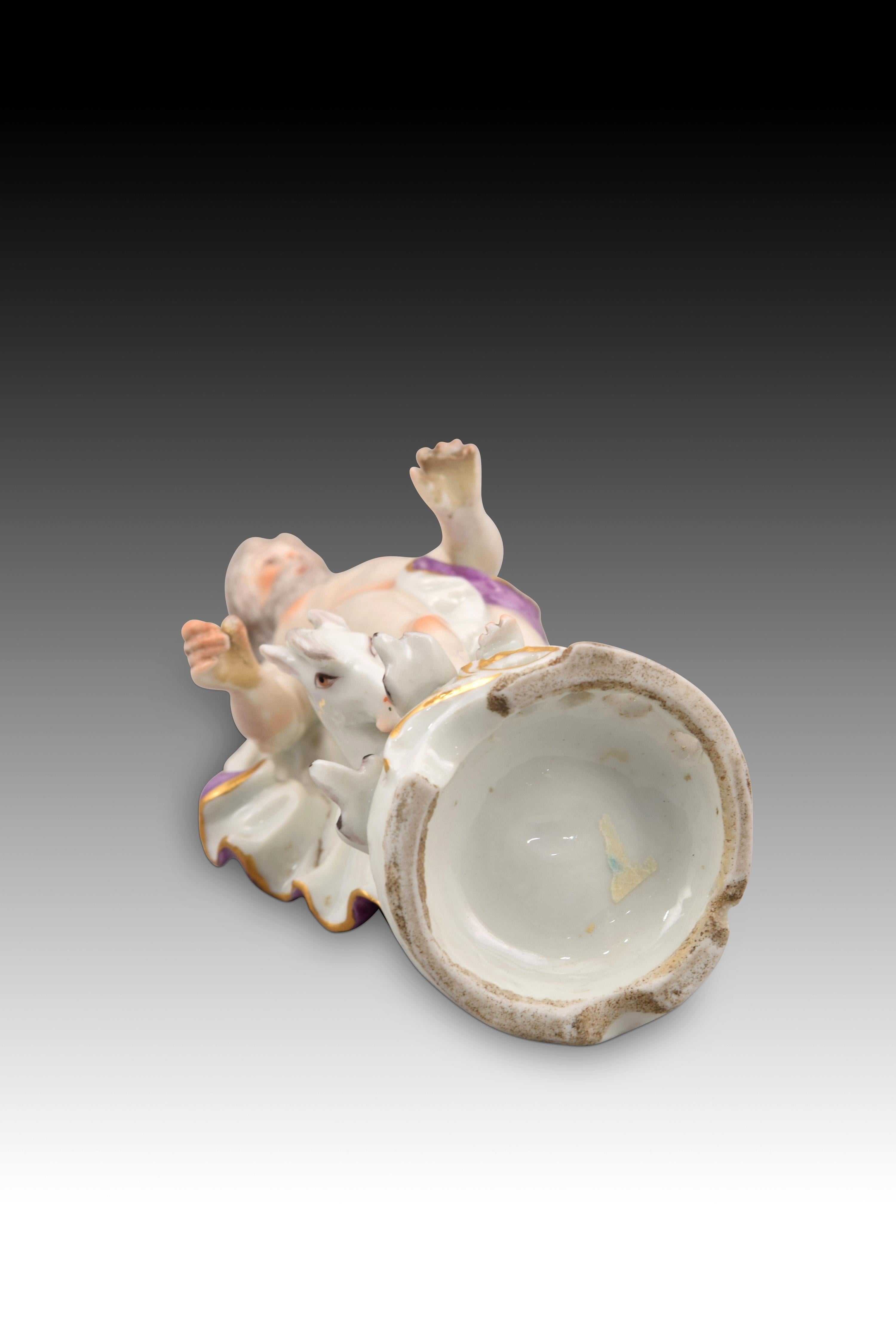 Porcelain Poseidon or Neptune with hippocampus. Glazed porcelain. Europe, 19th century.  For Sale