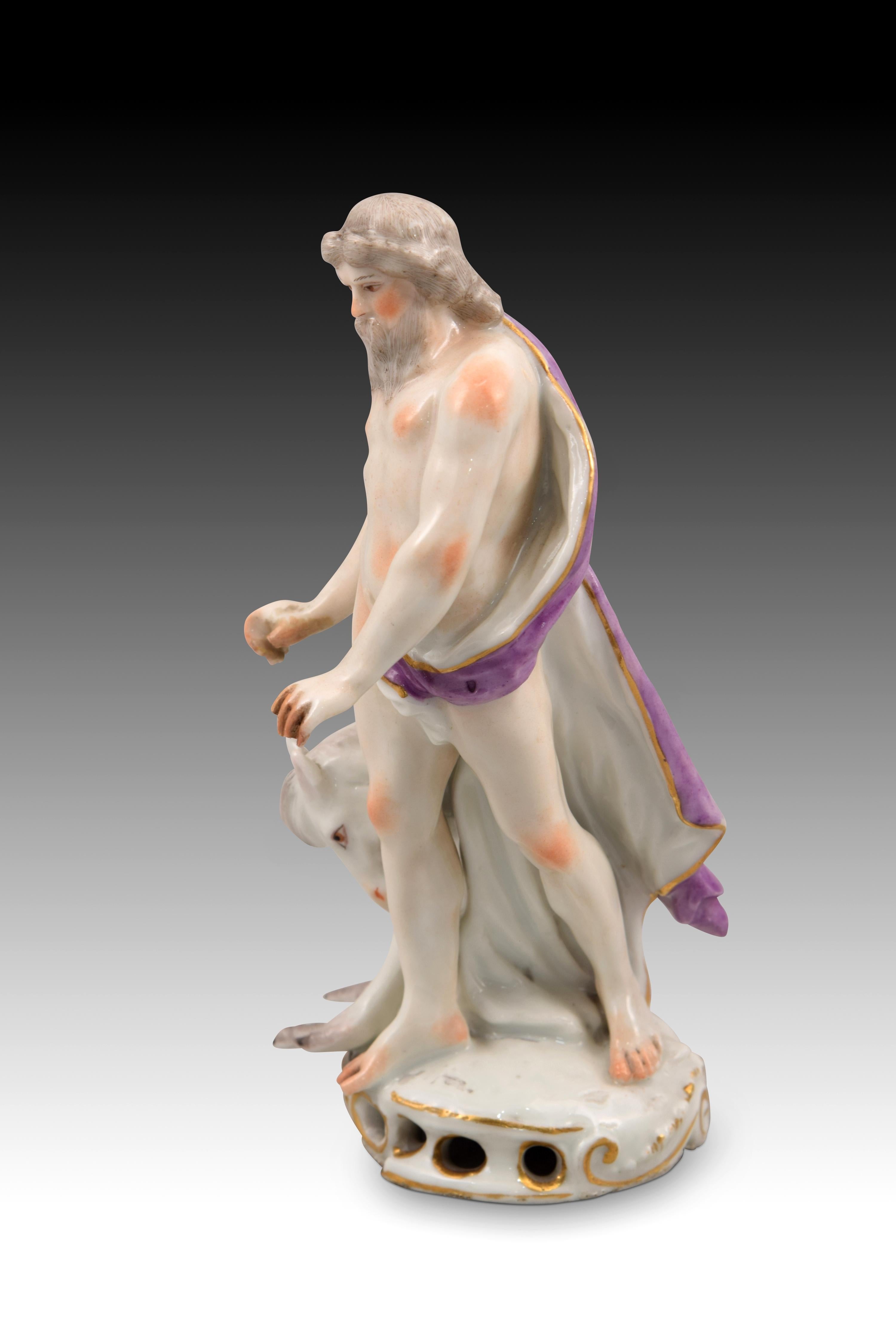 Poseidon or Neptune with hippocampus. Glazed porcelain. Europe, 19th century.  For Sale 1