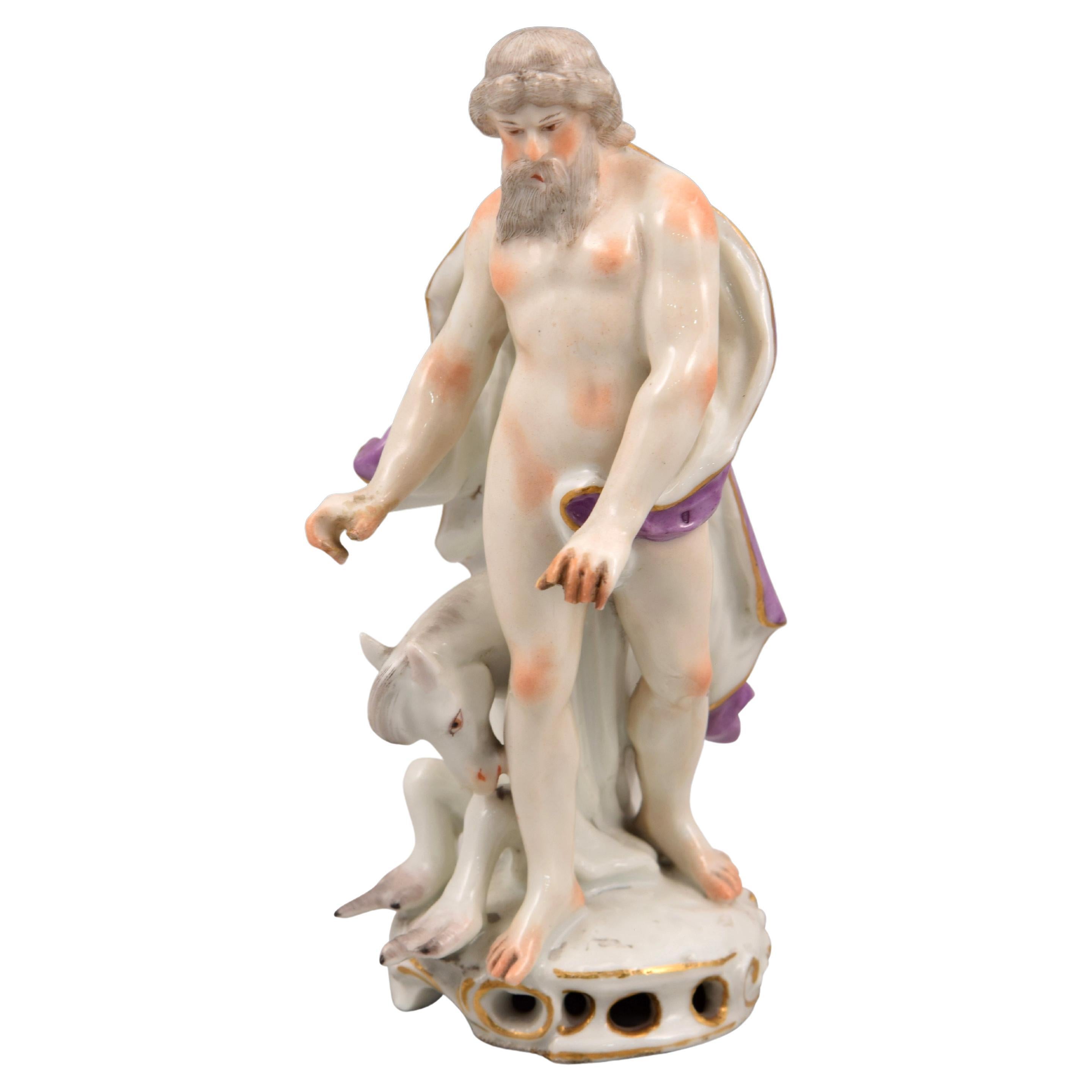 Poseidon or Neptune with hippocampus. Glazed porcelain. Europe, 19th century.  For Sale
