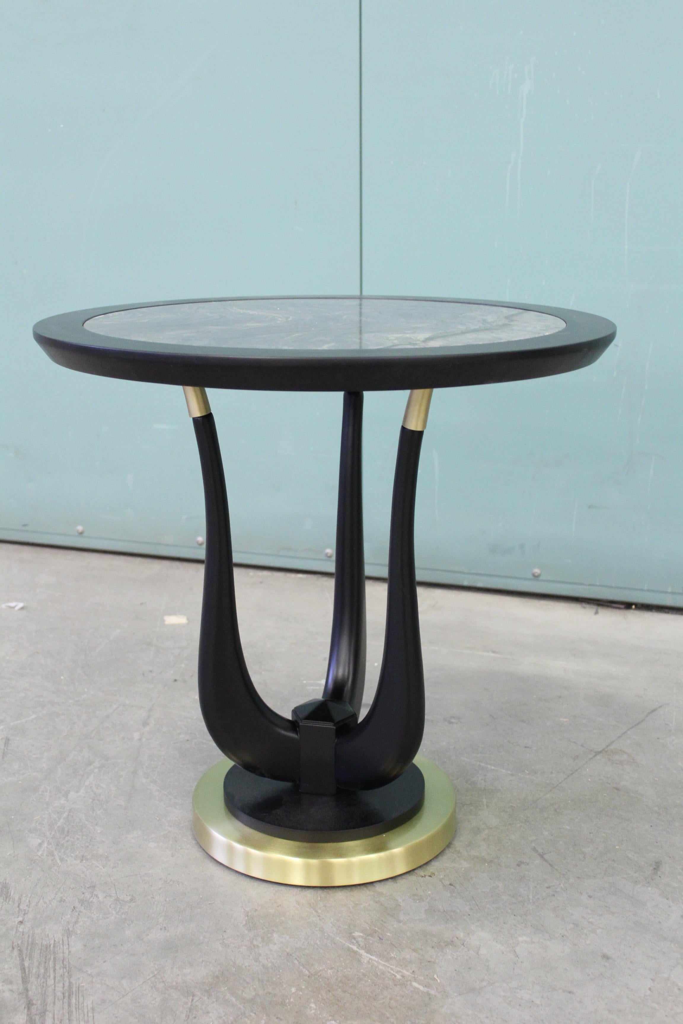 Italian Poseidon Black Side Table in Matt Black Lacquered Finish and Blue Marble Top For Sale