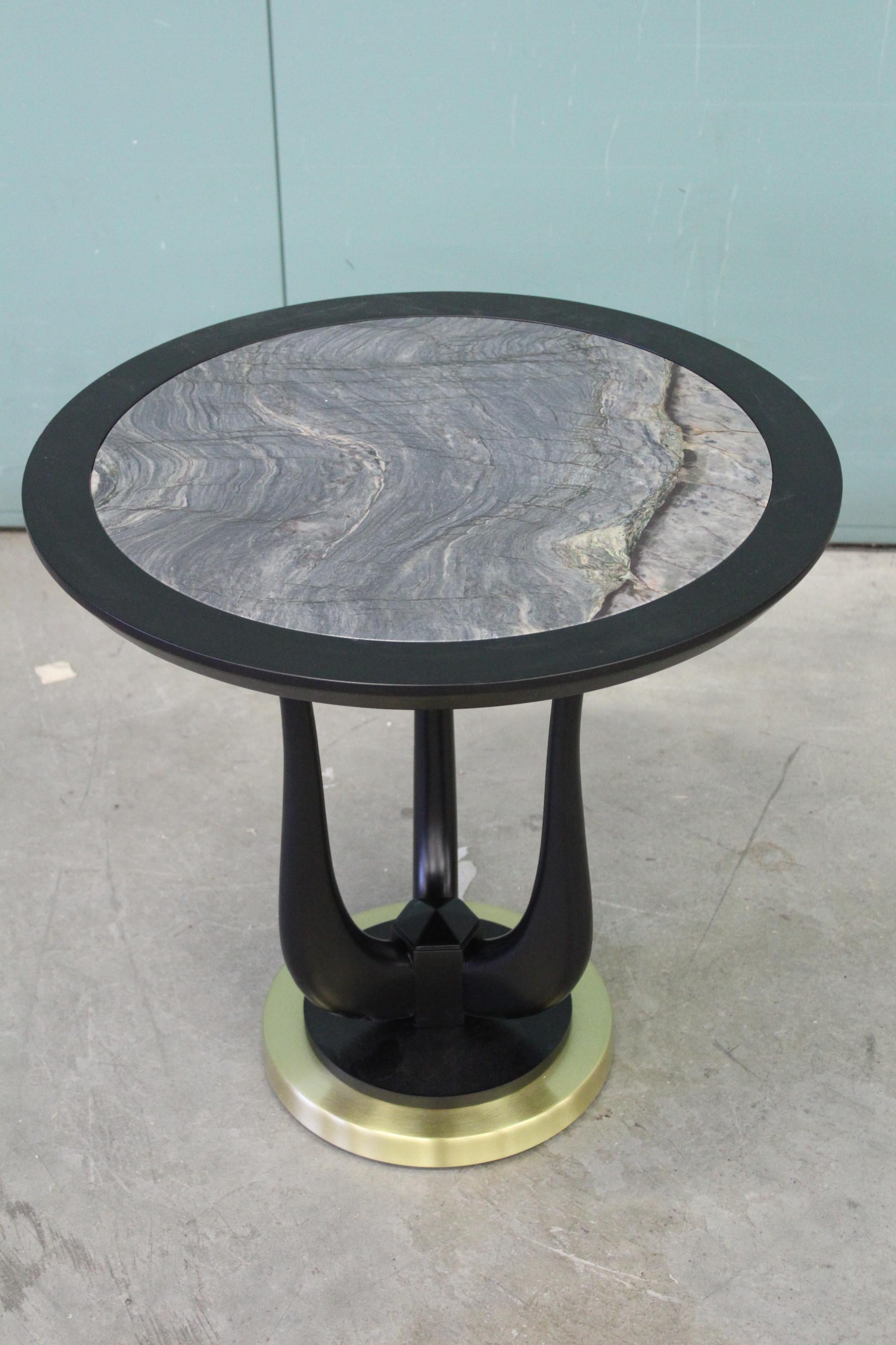 Poseidon Black Side Table in Matt Black Lacquered Finish and Blue Marble Top In New Condition For Sale In Lentate sul Seveso, Monza e Brianza