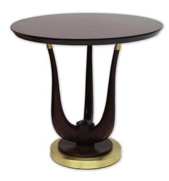 Tavolino rotondo POSEIDON Brown con piano in legno e punte in ottone satinato