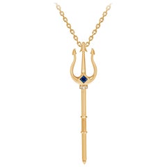 Poseidon’s Trident Pendant, 18-carat yellow gold, sapphire and diamonds