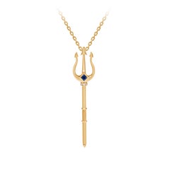 Anhänger mit Dreizack von Poseidon, 18 Karat Gelbgold, Saphir und Diamanten