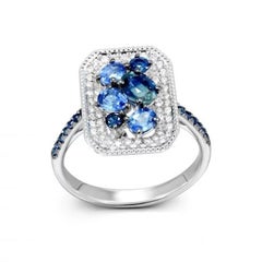 Posh Blue Sapphire Diamond 18K Gold Ring for Her