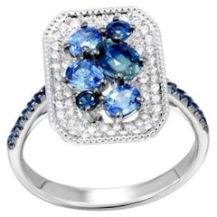 Posh Blue Sapphire Diamond 18K Gold Ring for Her