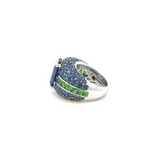 Posh Blue Sapphire Tanzanite 18K White Gold Ring For Her