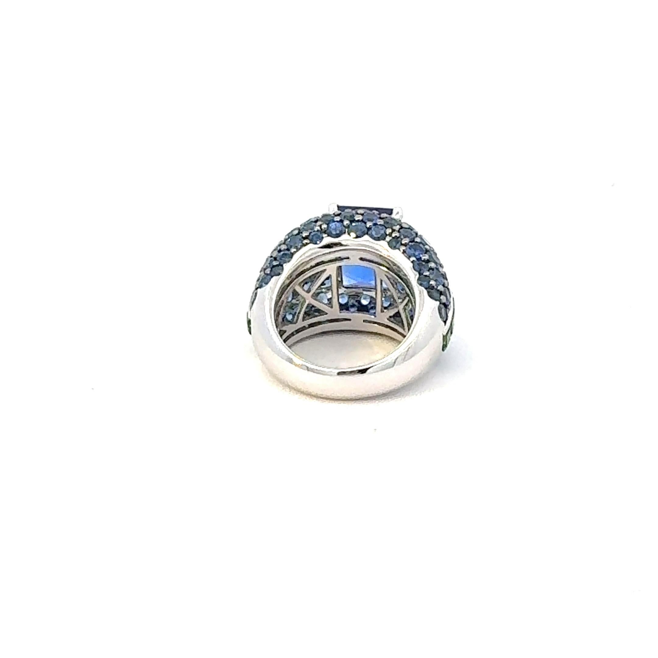 Modern Posh Blue Sapphire Tanzanite 18K White Gold Ring For Her For Sale