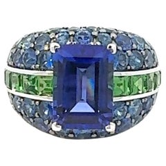 Posh Blue Sapphire Tanzanite 18K White Gold Ring For Her