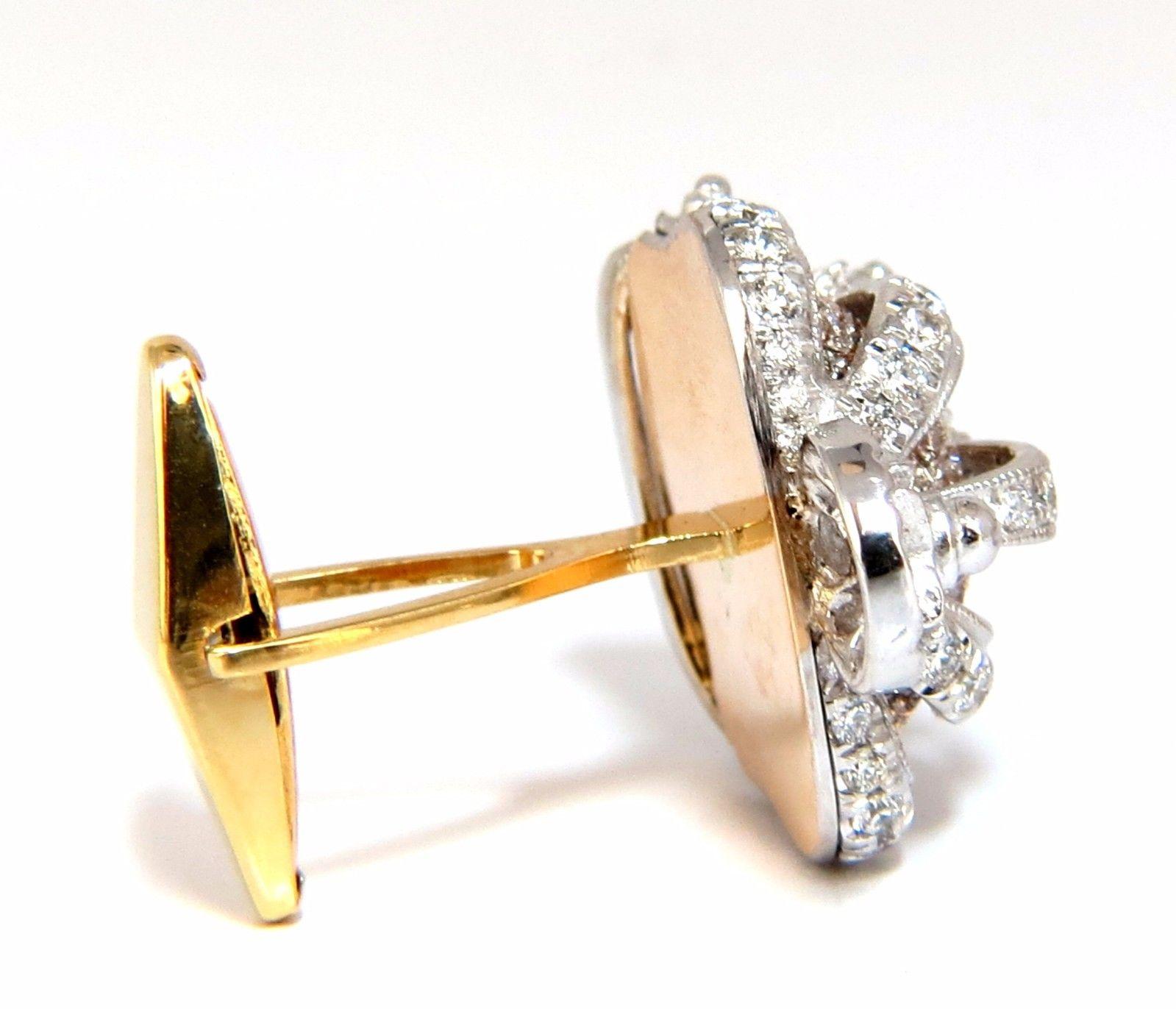 Round Cut Posh Britt 3D Royal Crown 6.00 Carat Diamonds Cufflinks 18 Karat Kingship For Sale