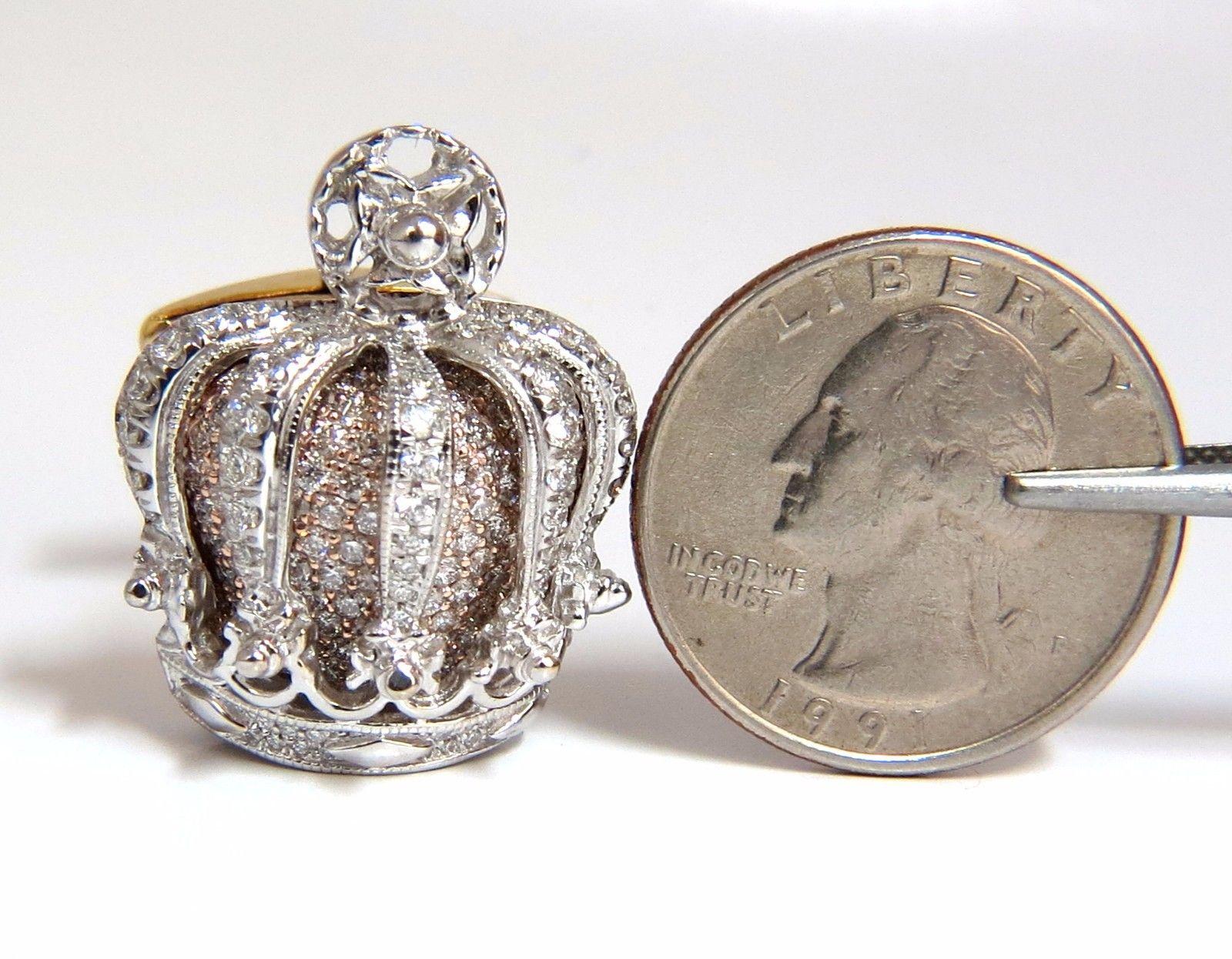Posh Britt 3D Royal Crown 6.00 Carat Diamonds Cufflinks 18 Karat Kingship In New Condition For Sale In New York, NY