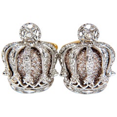 Posh Britt 3D Royal Crown 6.00 Carat Diamonds Cufflinks 18 Karat Kingship