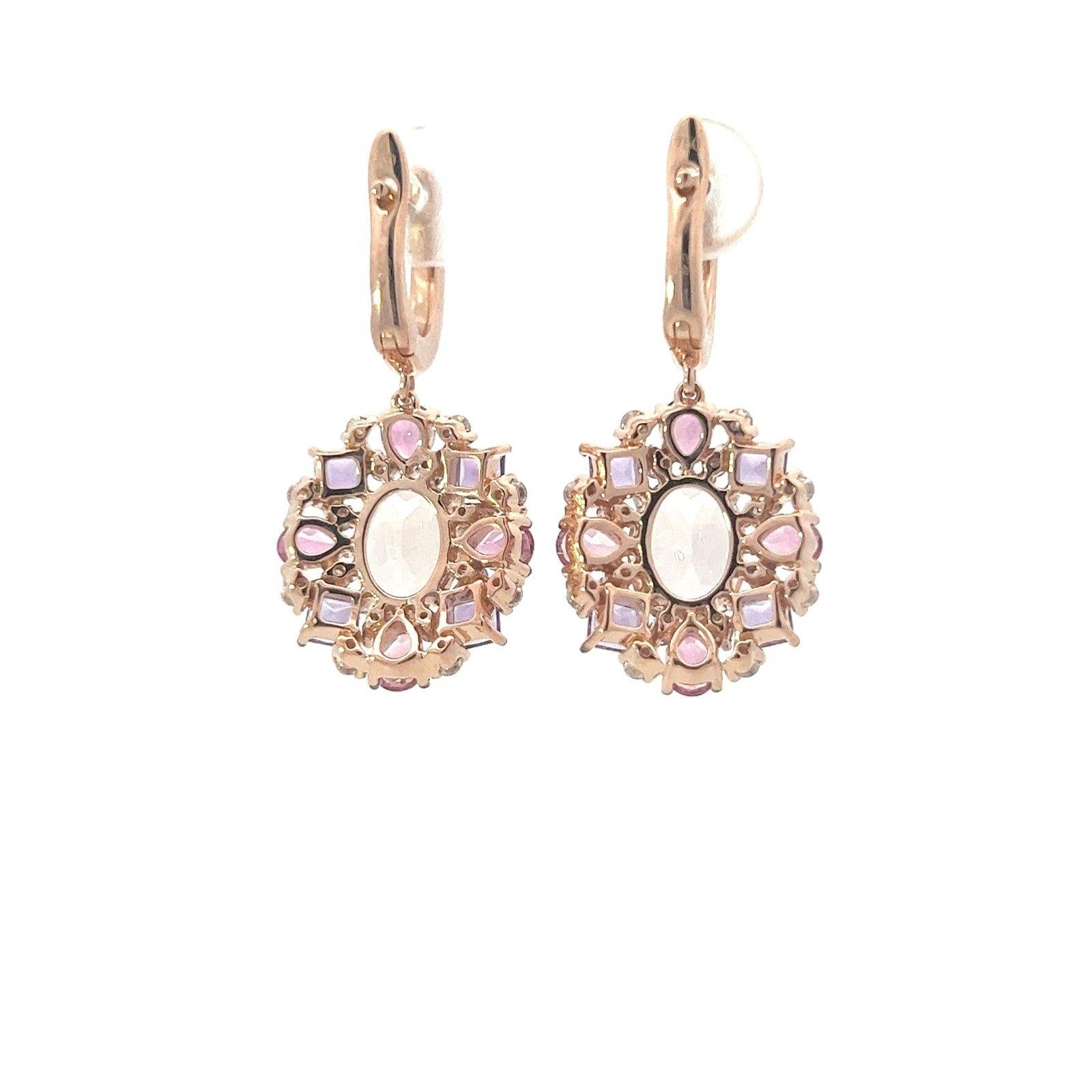 Taille coussin antique Boucles d'oreilles exclusives en or jaune 18K avec citrine, saphirs et diamants en vente