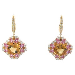 Posh Citrine Sapphires Diamond 18K Yellow Gold Exclusive Earrings