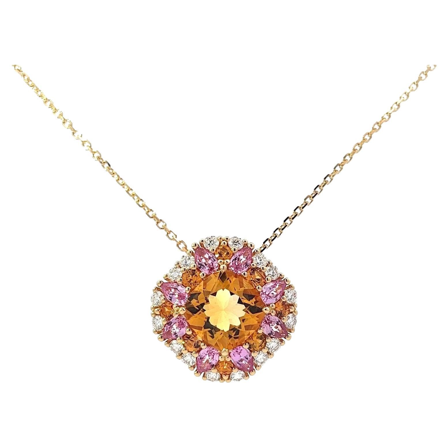 Posh Citrine Sapphires Diamond 18K Yellow Gold Exclusive Necklace