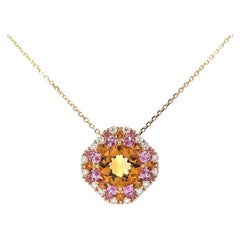 Posh Citrine Sapphires Diamond 18K Yellow Gold Exclusive Necklace