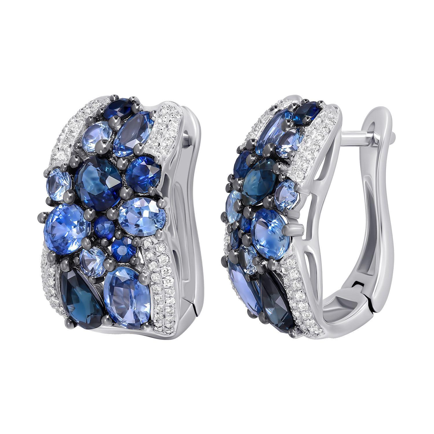 Donna Posh Orecchini a clip con diamante e zaffiro blu per lei in vendita