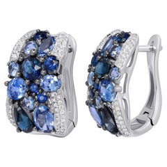 Posh Diamond Blue Sapphire Clip Earrings For Her