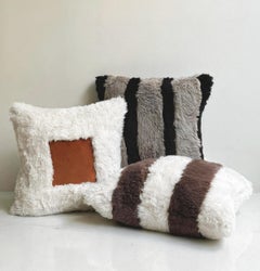 Posh Faux Fur Pillow Striped Detailing by Hermhaus