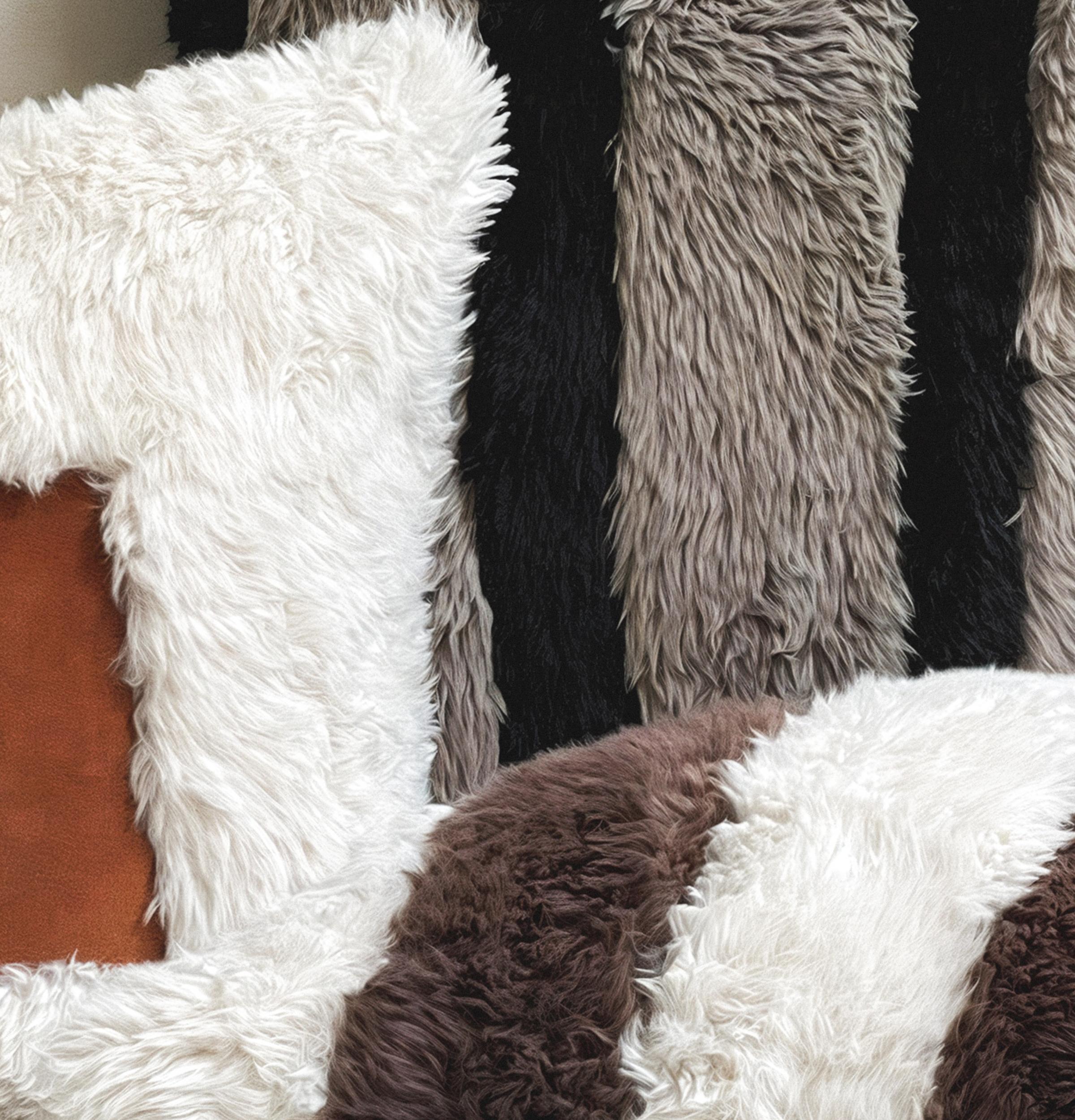 Mid-Century Modern Oreiller en fausse fourrure Posh Striped Detailed by Hermhaus en vente