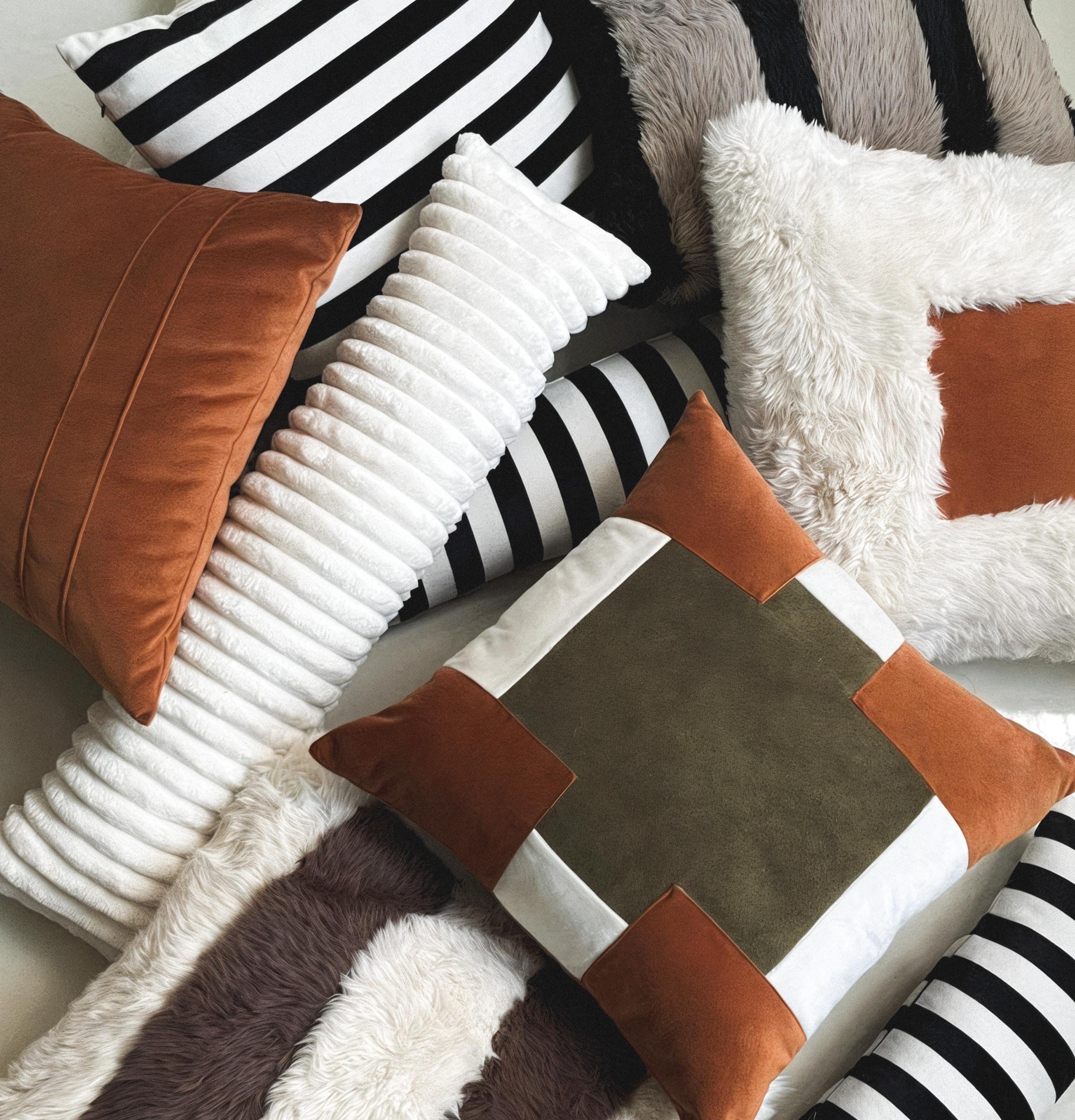 Turc Oreiller en fausse fourrure Posh Striped Detailed by Hermhaus en vente