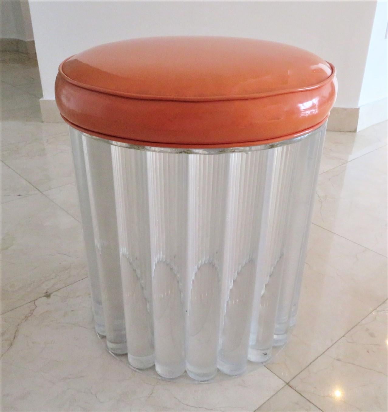 Hollywood Regency Posh Hollywood Ottoman, Solid Lucite Rods in the Style of Hollis Jones or Draper