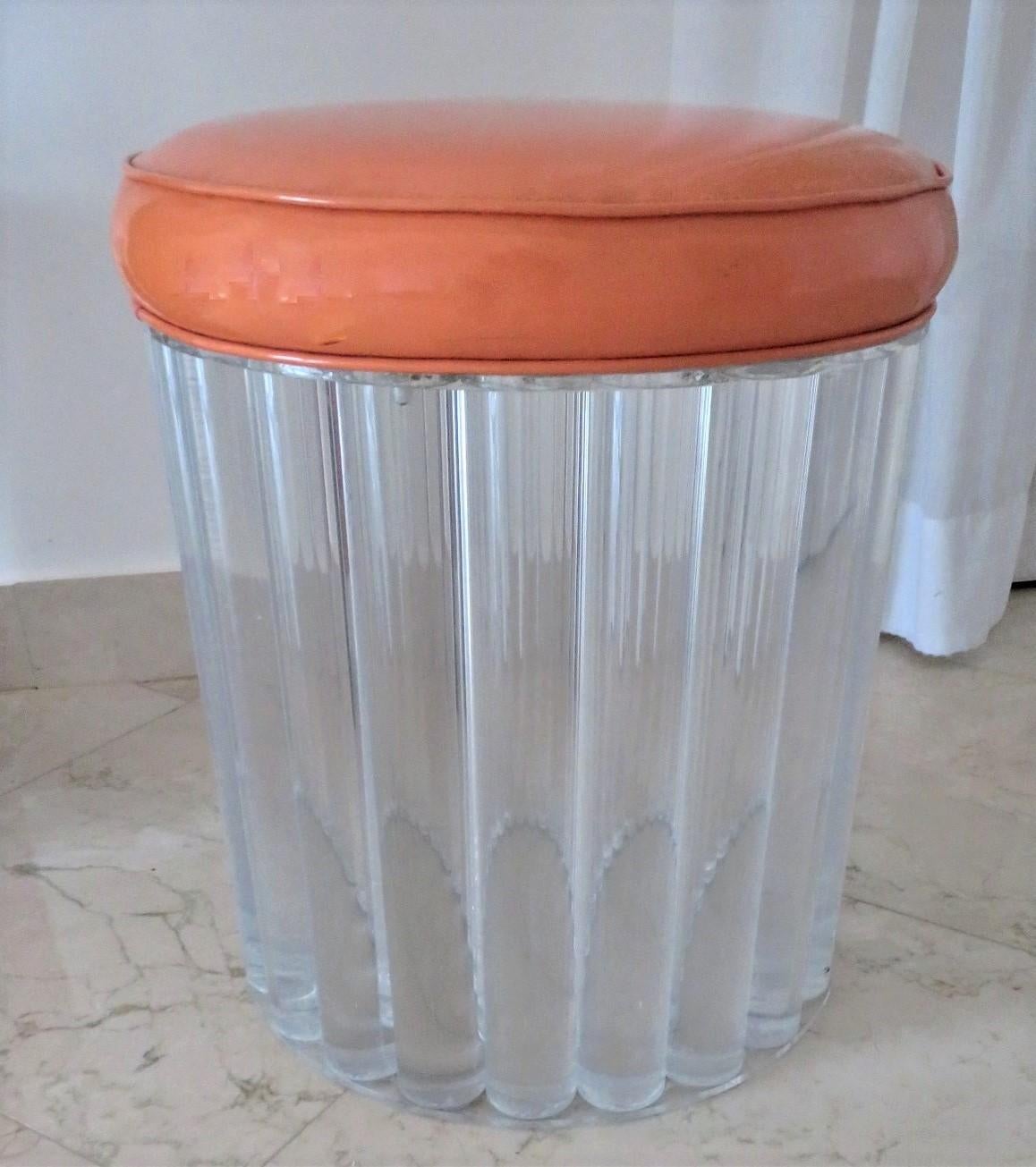 American Posh Hollywood Ottoman, Solid Lucite Rods in the Style of Hollis Jones or Draper