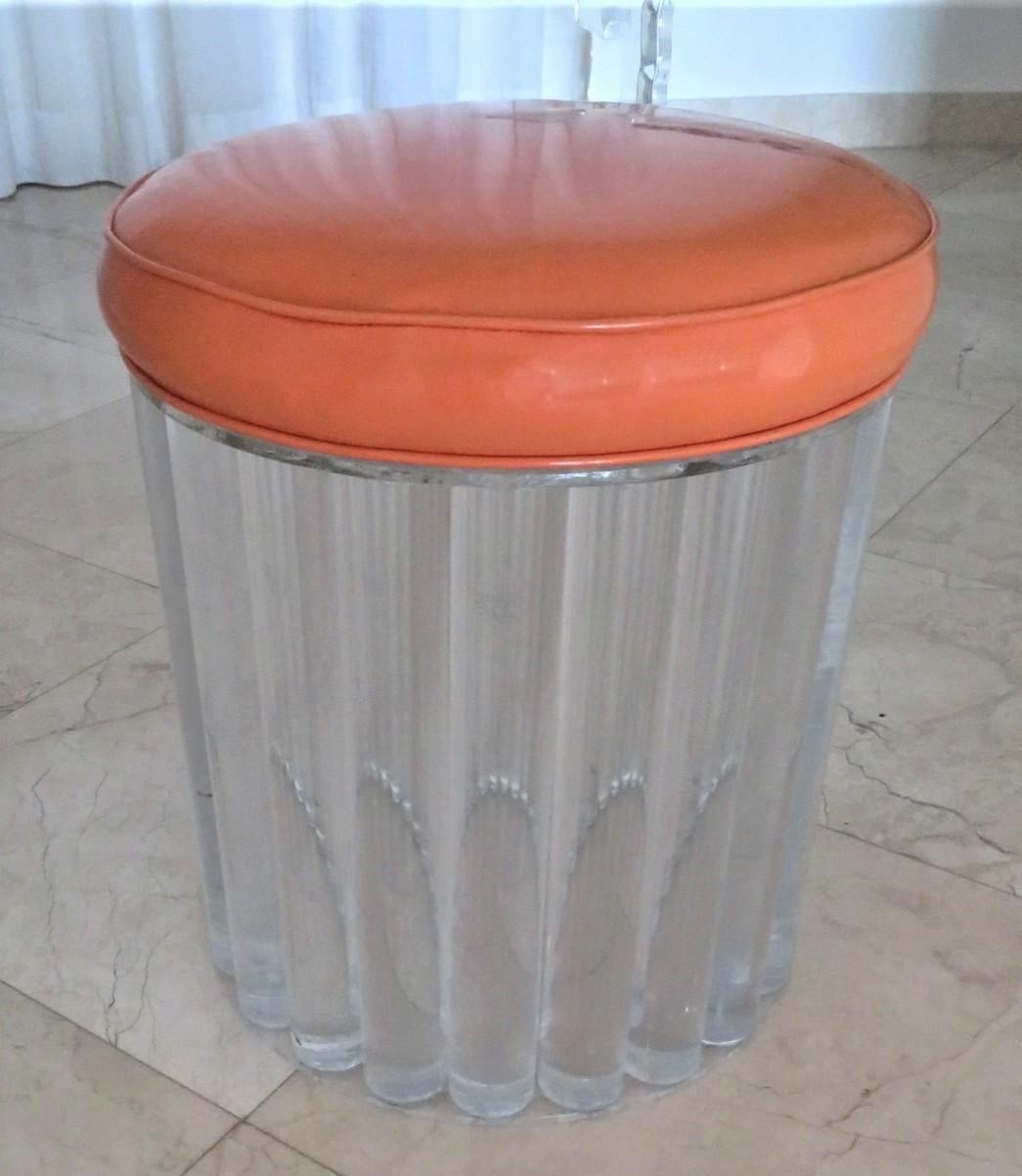 Posh Hollywood Ottoman, Solid Lucite Rods in the Style of Hollis Jones or Draper In Good Condition In Miami, FL