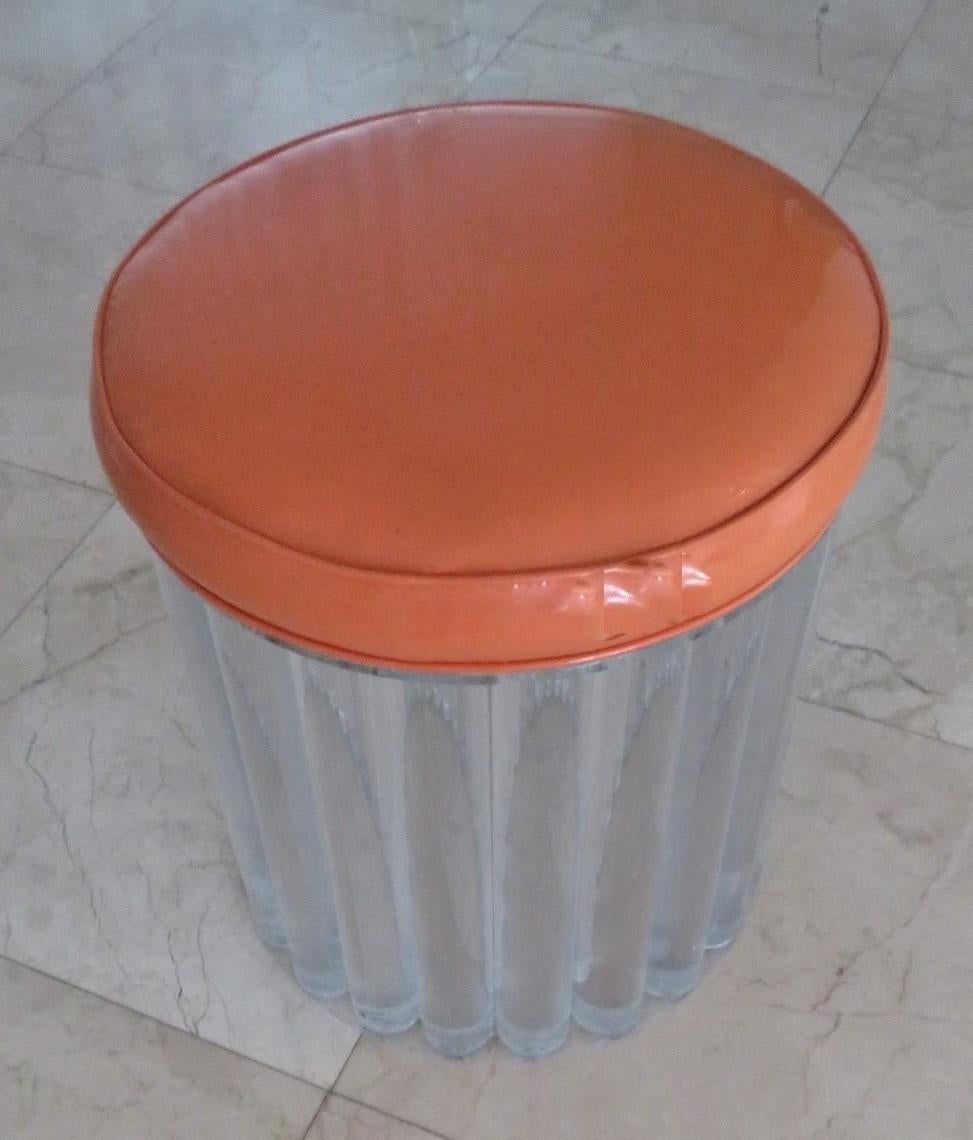 Mid-20th Century Posh Hollywood Ottoman, Solid Lucite Rods in the Style of Hollis Jones or Draper