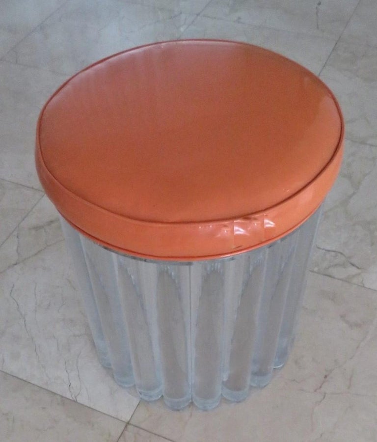 Acrylic Posh Hollywood Ottoman, Solid Lucite Rods in the Style of Hollis Jones or Draper For Sale