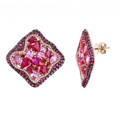 Orecchino con zaffiro rosa, rubino e diamante in oro giallo per lei