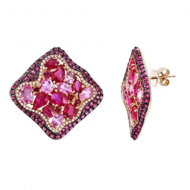 Women's Posh Pink Sapphire Ruby Diamond Earring Yellow Gold For Her For Sale