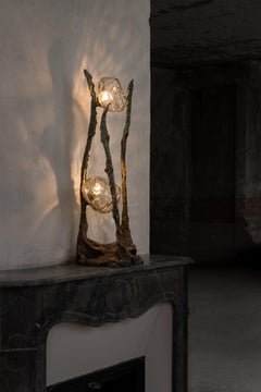 Posidoni Bronze and Handblown Glass Table Lamp, 2 Lights, by Emilie Lemardeley
