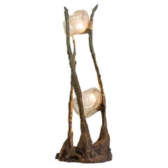 Posidoni Bronze and Handblown Glass Table Lamp, 2 Lights, by Emilie Lemardeley
