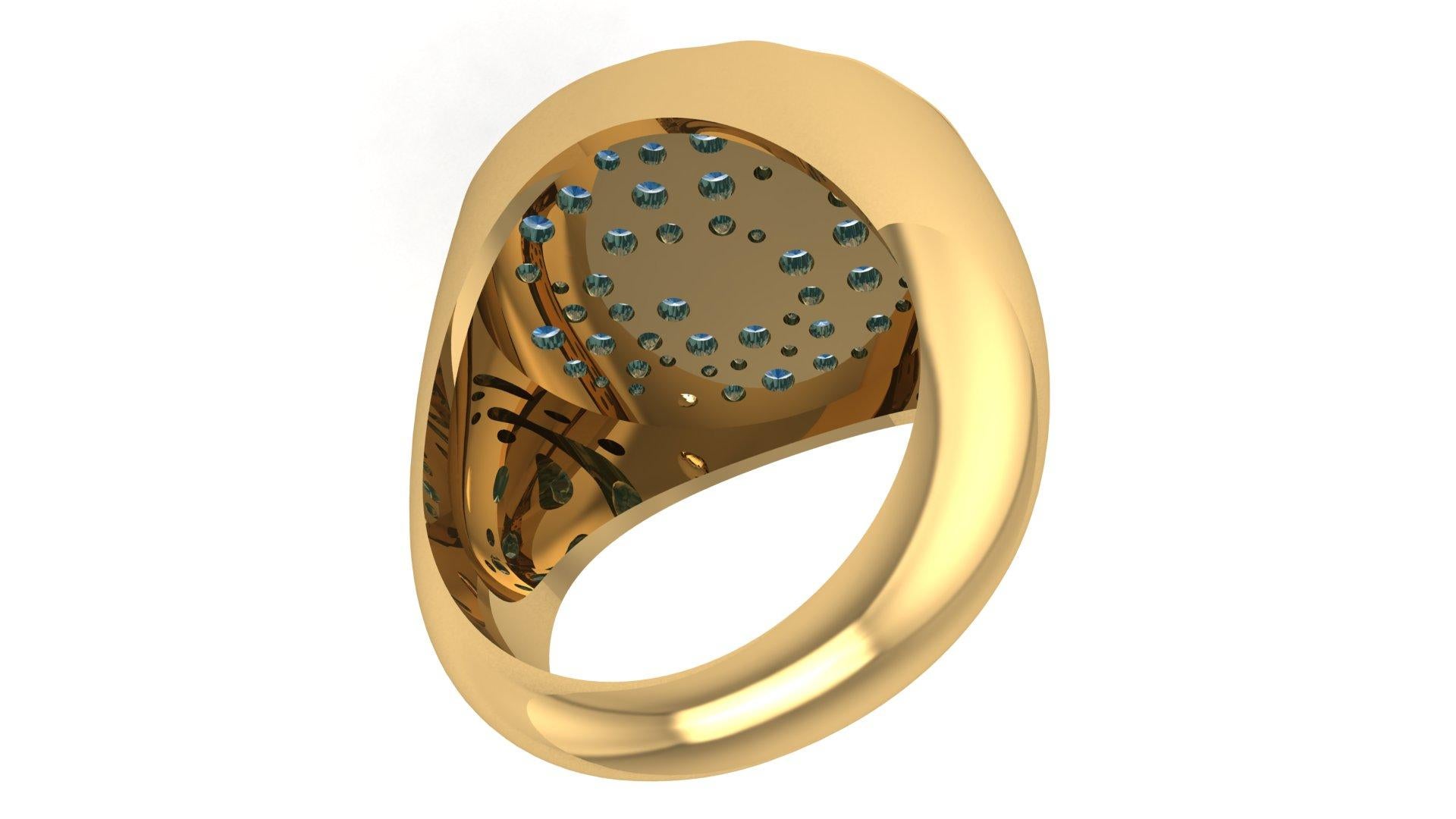 Round Cut Positano 18 Karat Yellow Gold Emerald Cocktail Dome Ring For Sale