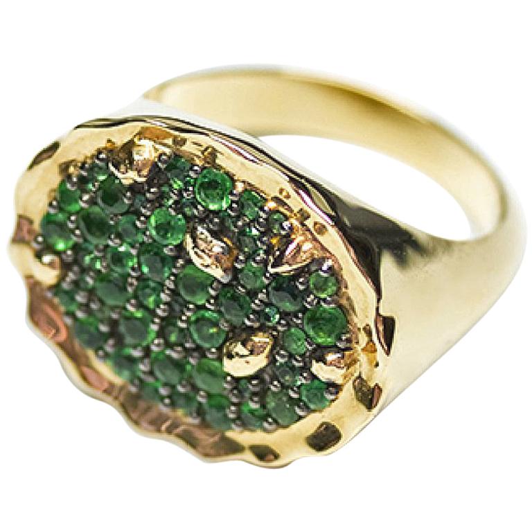 Positano 18 Karat Yellow Gold Emerald Cocktail Dome Ring For Sale