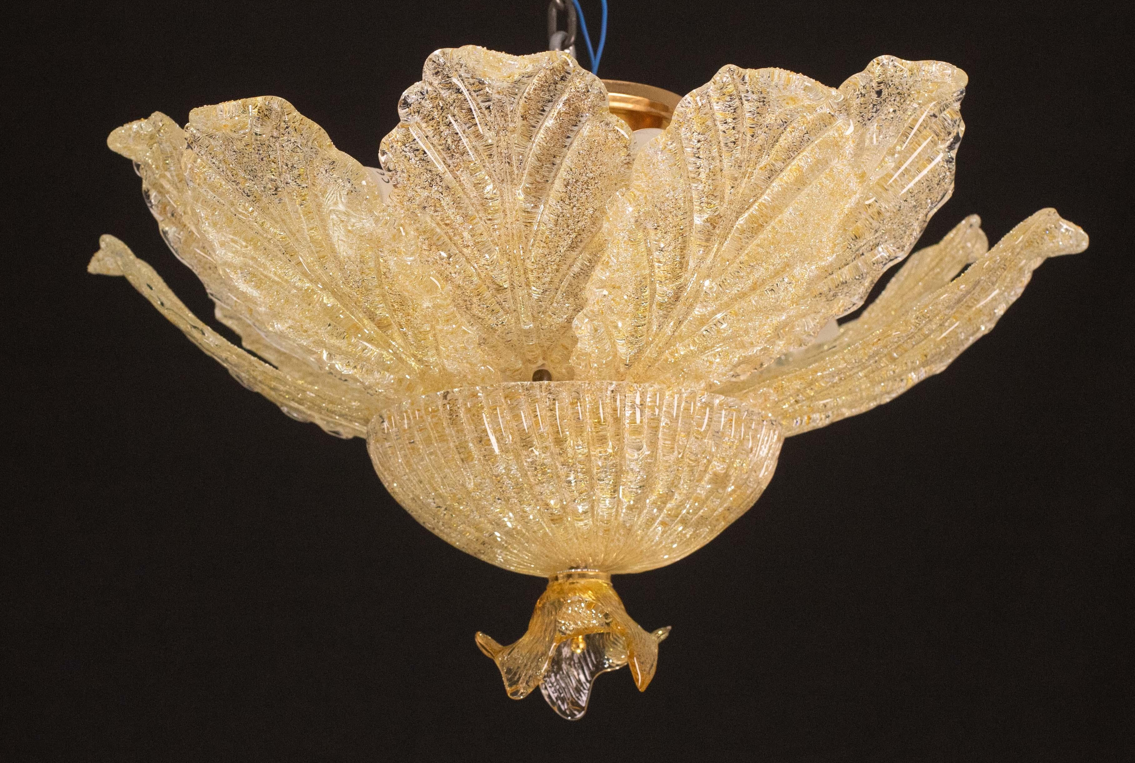 Positano, Murano Glas Gold\Orange Deckenleuchte oder Flush Mount, 1970er Jahre 2