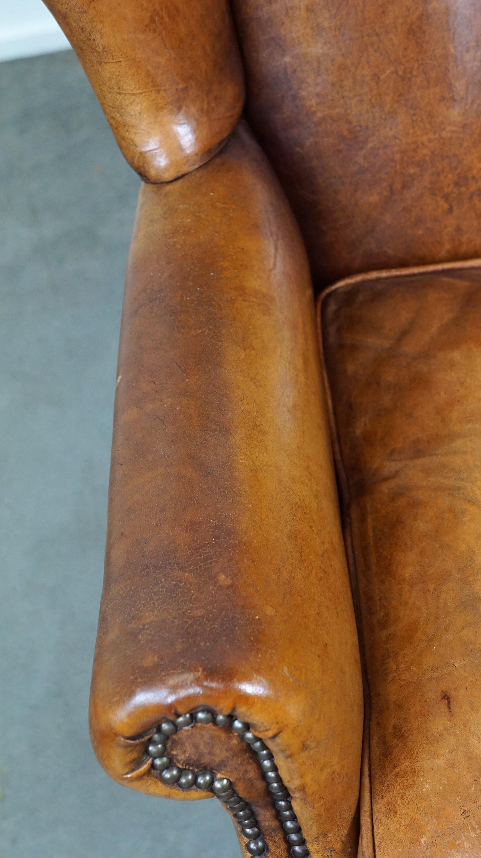 Leather Positively lived-in sheepskin leather wing chair with pleasant seating comfort