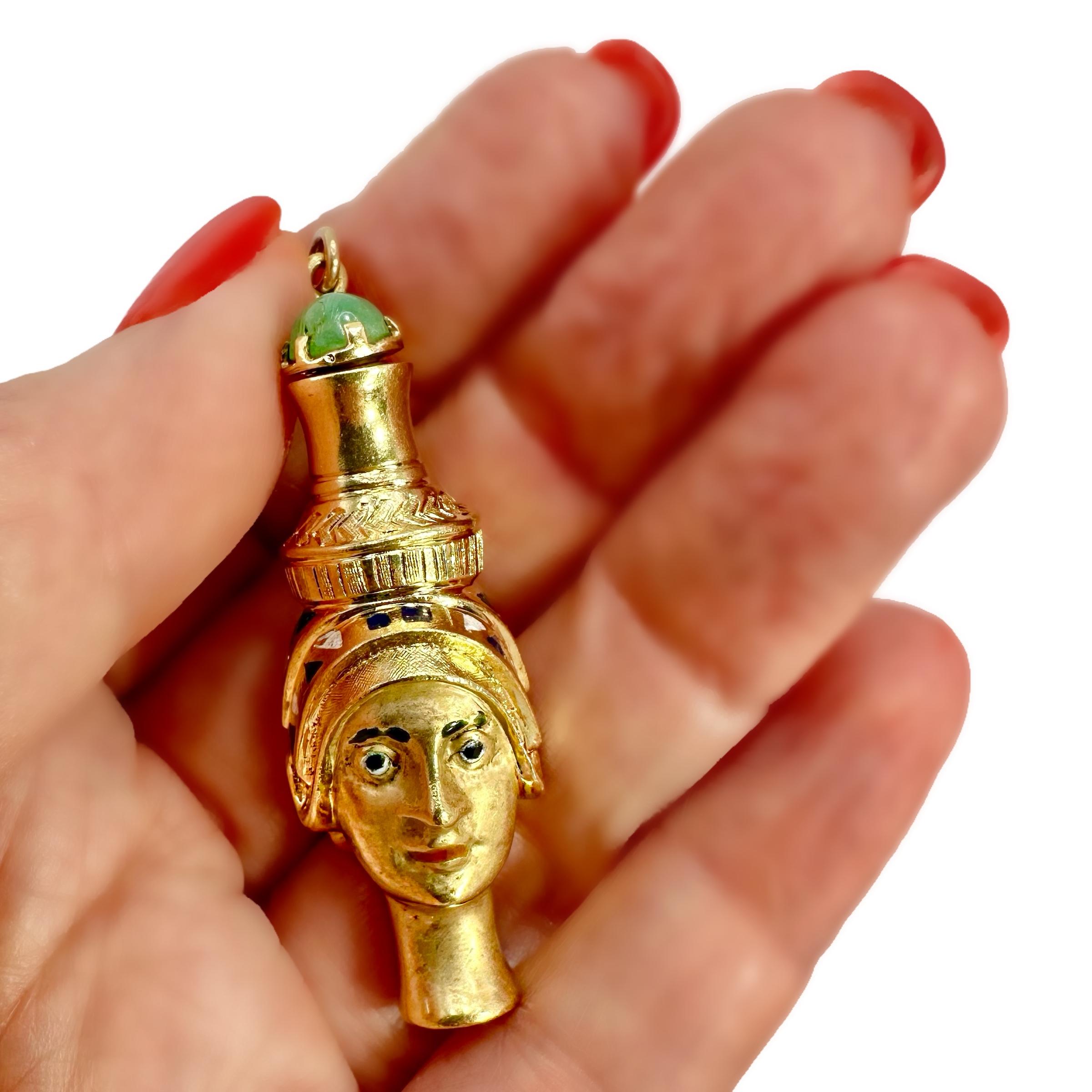 Positively Unique Vintage Gold Italian Vintage Egyptian Themed Perfume Amulet For Sale 6