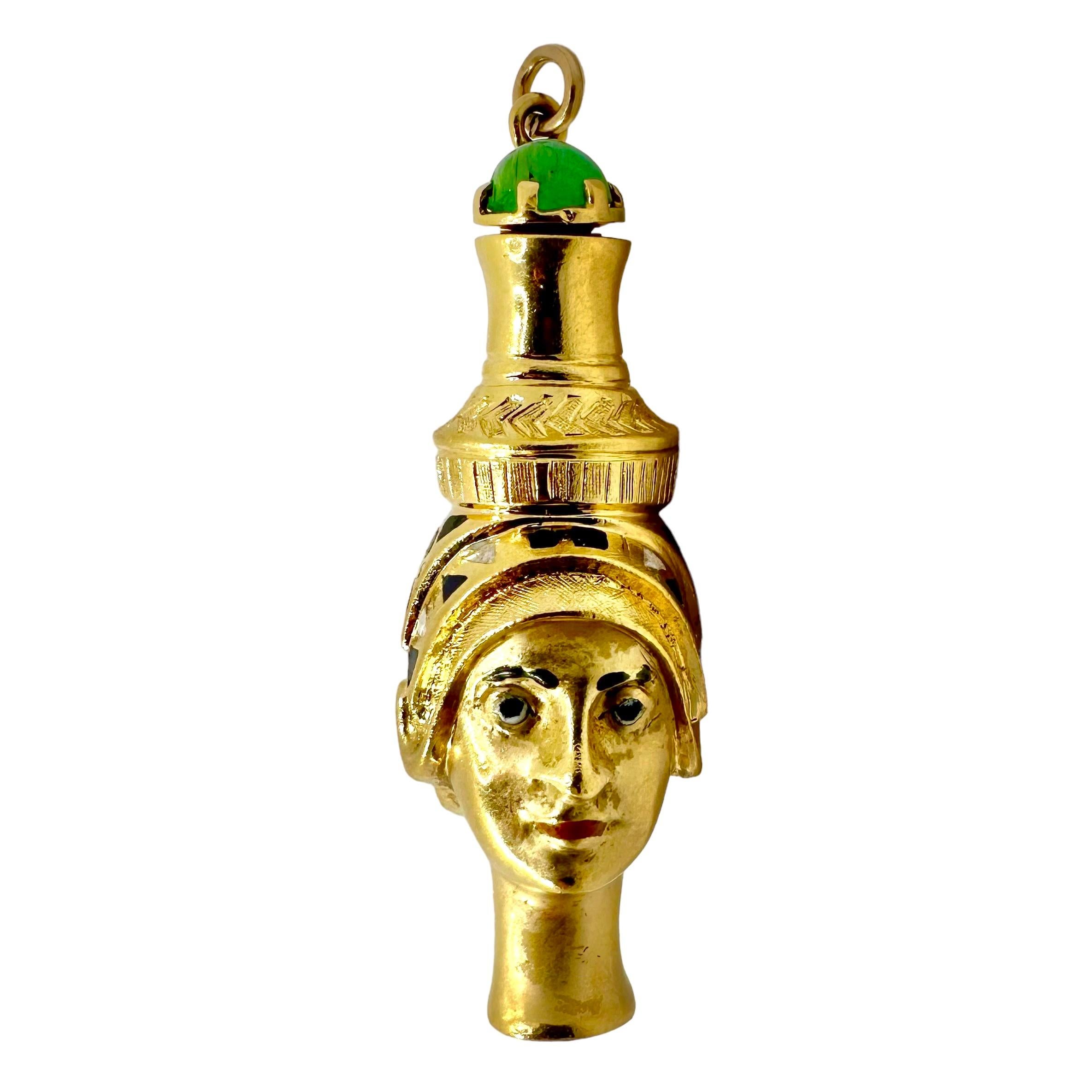 Egyptian Revival Positively Unique Vintage Gold Italian Vintage Egyptian Themed Perfume Amulet For Sale