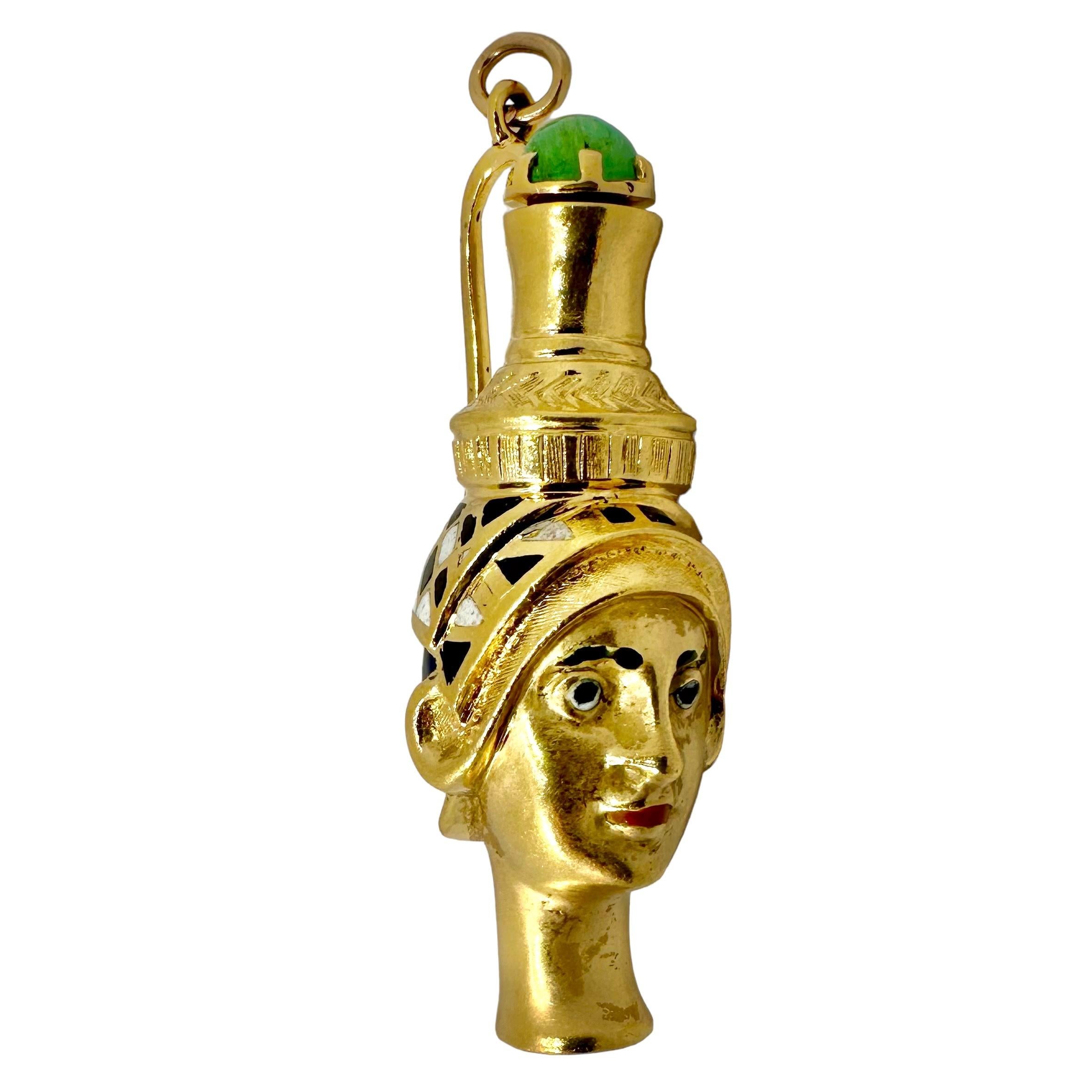 Cabochon Positively Unique Vintage Gold Italian Vintage Egyptian Themed Perfume Amulet For Sale