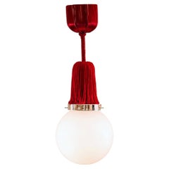 "Pospende" Handmade Fabric-Passementerie and Hand Blown Opaline Glass Pendant