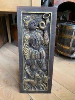 Poss, 19th Century Eastern or Persian Openwork Giltwood Carved Plaque Musician