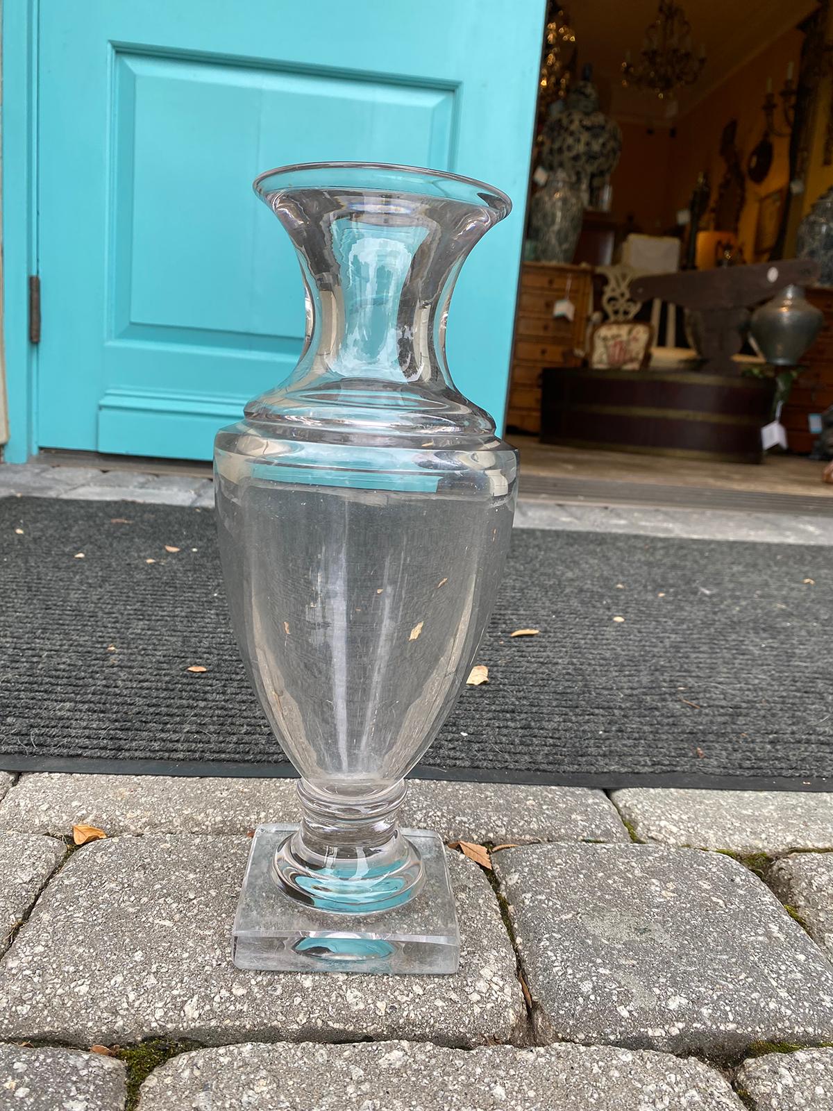 Possibly 19th century neoclassical crystal urn / vase. One small chip at one corner of the base.