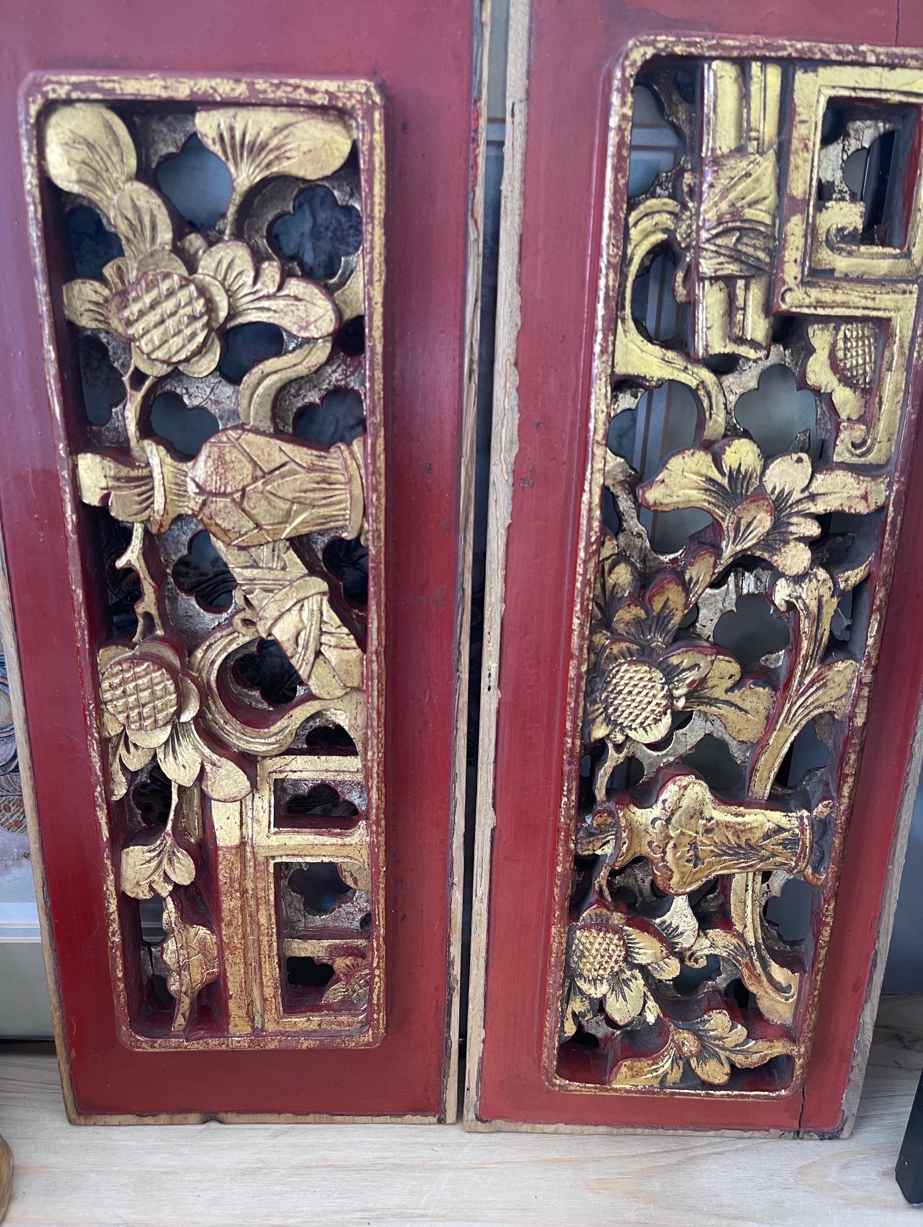 Possibly antique wood panels with intricate hand carving pair

Dimensions. 5 1/2 W ; 1 D ; 15 H.