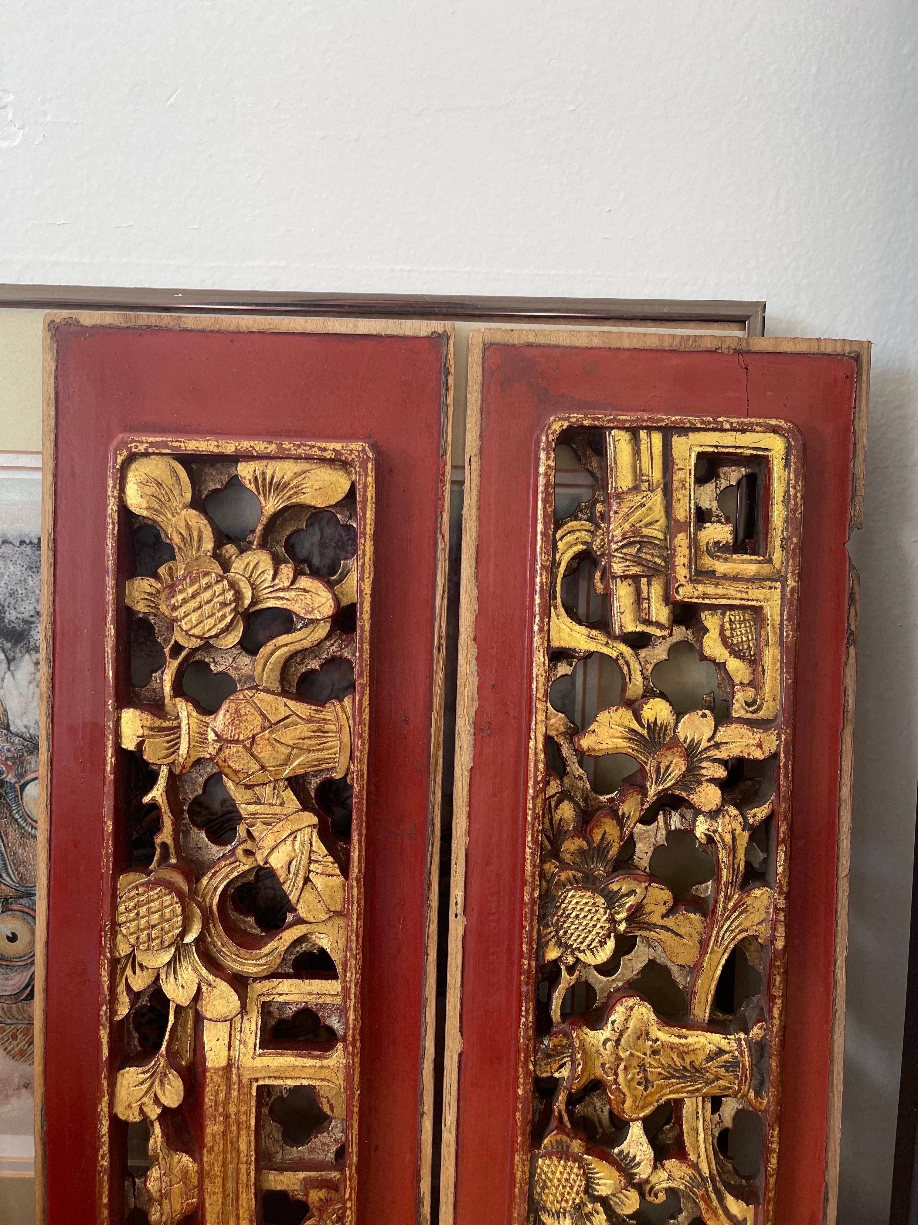 Mid-Century Modern Possibly Antique Wood Panels with Intricate Hand Carving Pair For Sale