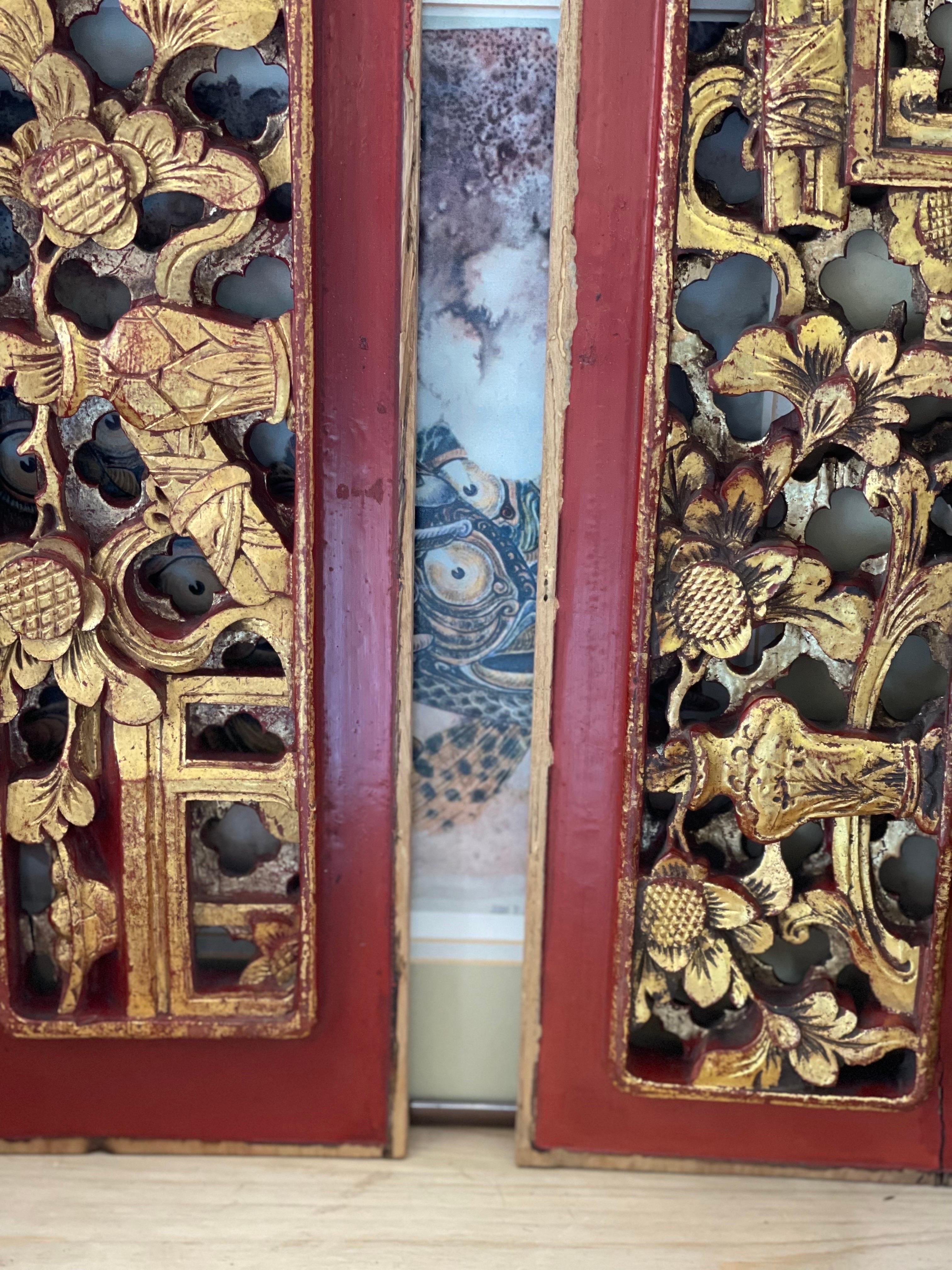 Möglicherweise antike Holztafeln mit aufwändigen  Hand Carving Paar im Zustand „Gut“ im Angebot in Seattle, WA