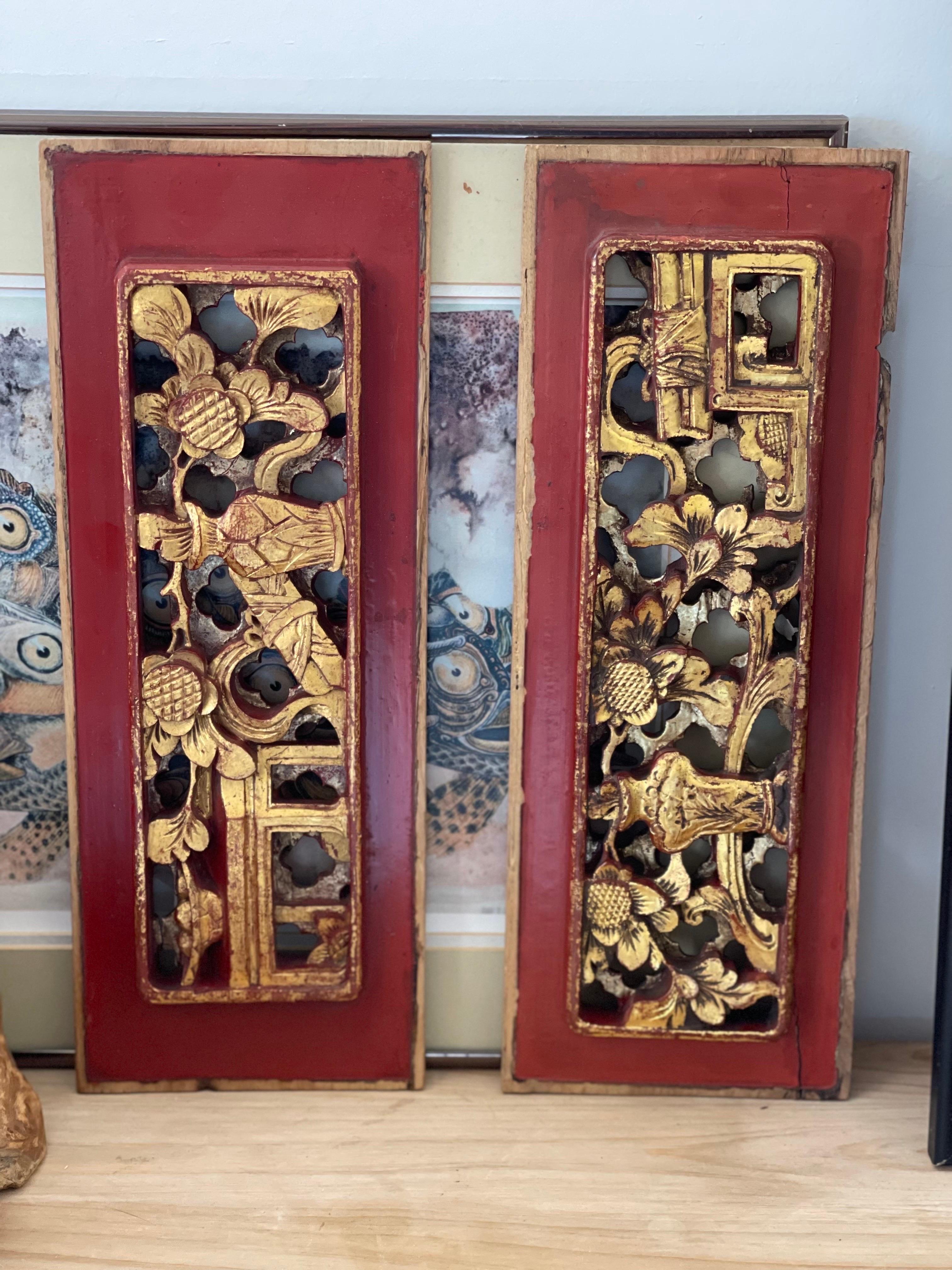 Late 20th Century Possibly Antique Wood Panels with Intricate Hand Carving Pair For Sale