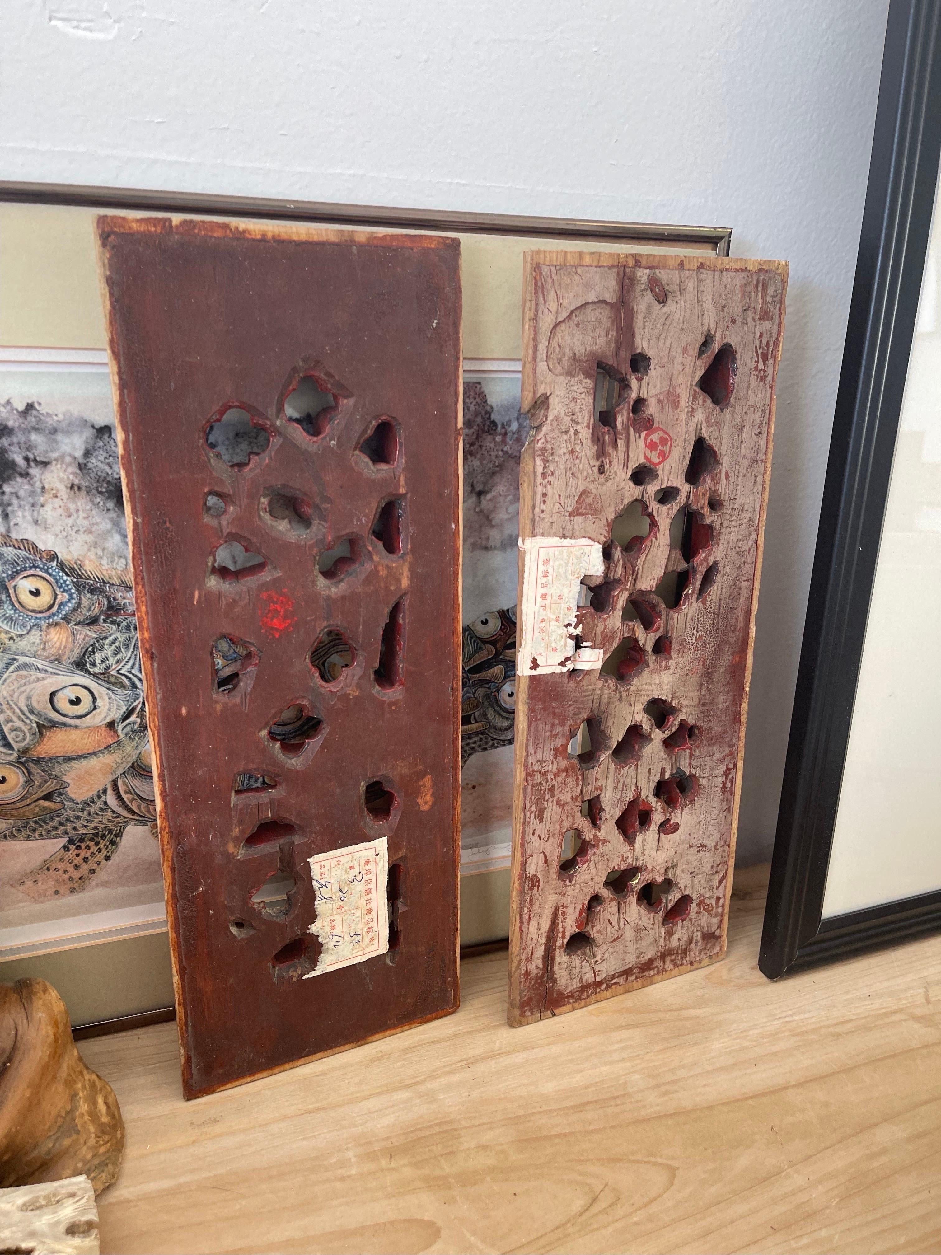 Possibly Antique Wood Panels with Intricate Hand Carving Pair For Sale 1